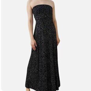 Banana Republic Black/White Petite Knit Strapless Wrap Slit Maxi Dress Size M